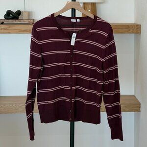 NWT Gap Crewneck Cardigan - Stripe Tuscan Red - XL